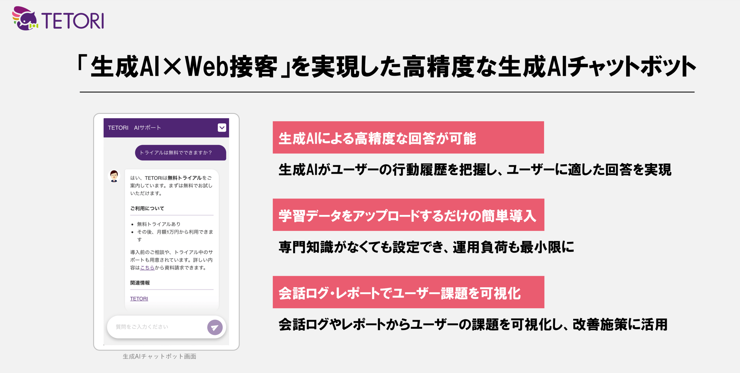 TETORI、Q&A作成不要の生成AIチャットボット機能を追加