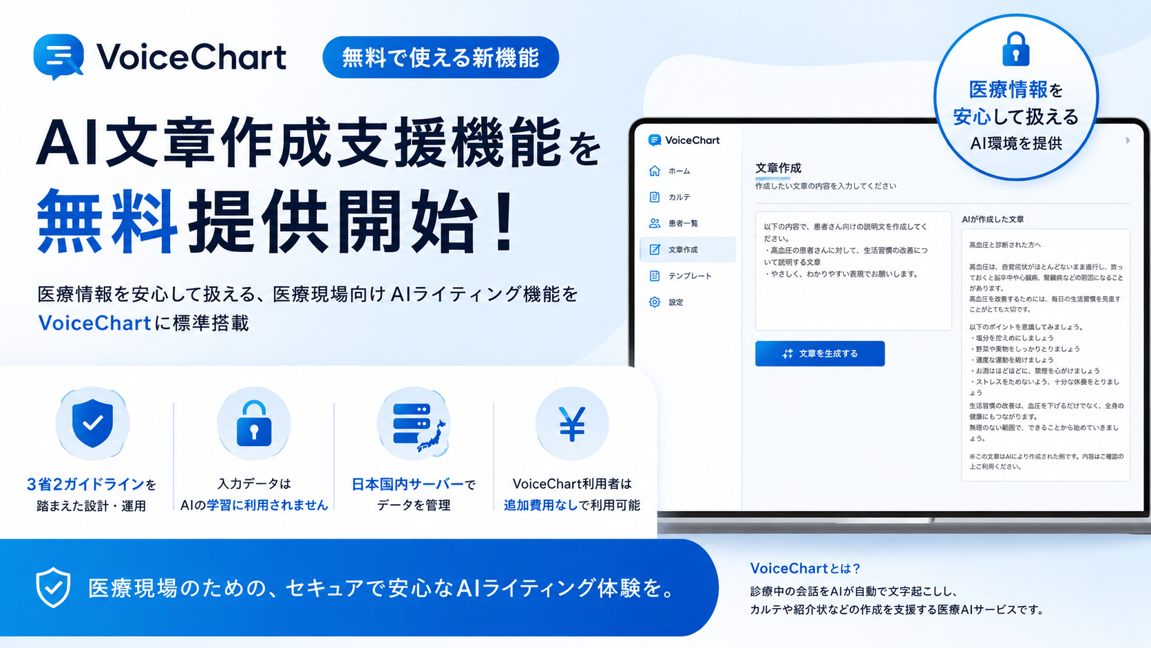 VoiceChart、医療文書のAI作成支援を無料提供 紹介状や患者説明文に対応