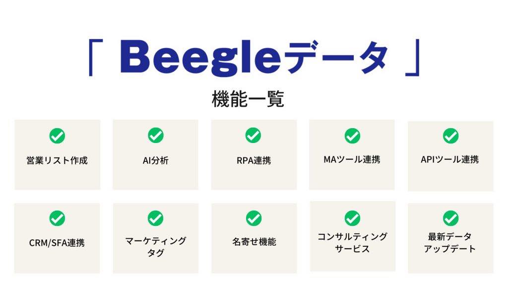 企業データベース　Beegleデータ　機能一覧