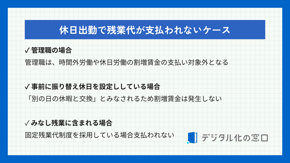 休日出勤で残業代が支払われないケース
